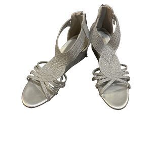 Gufobela Shoes Womens Size 10.0 Silver Wedge Sandals Glitter Rhinestone Dress